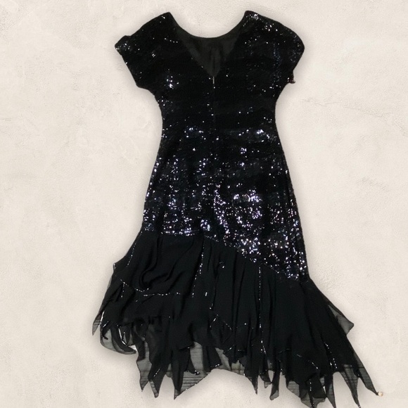 Vintage Oleg Cassini Black Silk and Sequin Dress Sz 8 - Picture 10 of 15